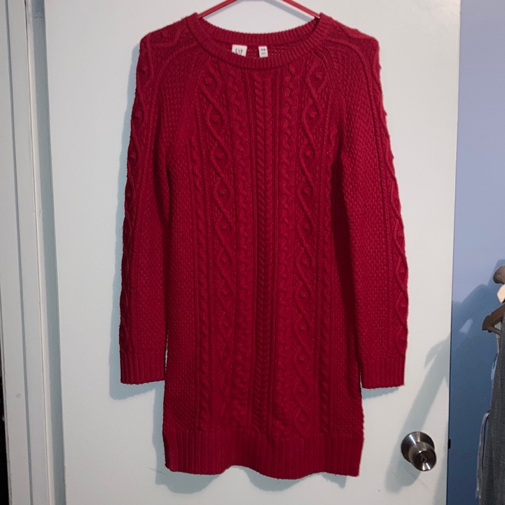 GAP kids red knitted sweater, length is below knee (I am 5’4”), size XXL (14-16)